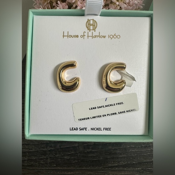 House of Harlow 1960 Gold Crescent Earrings New - Picture 1 of 2